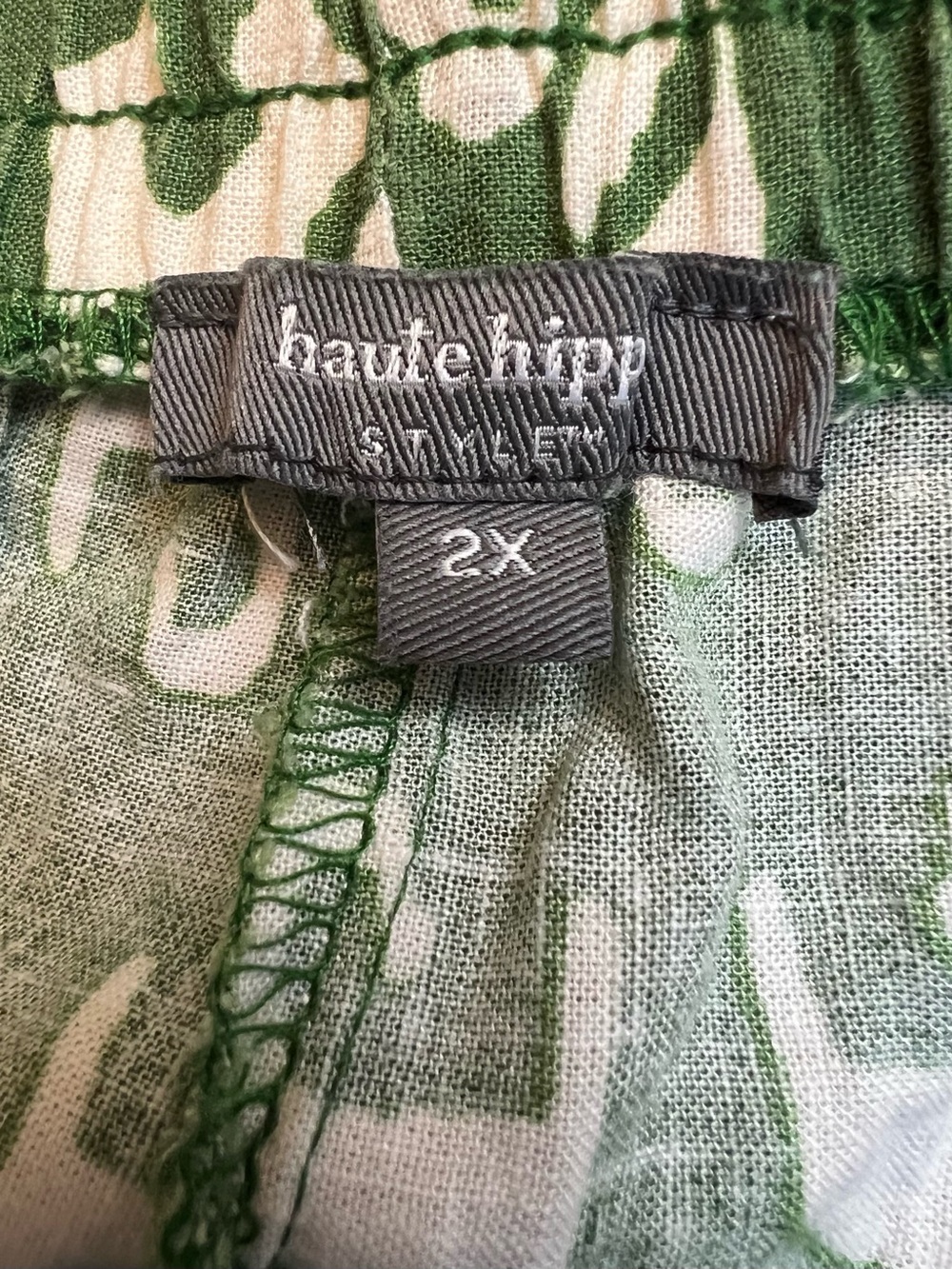 Haute Hippie 2X Green Ikat Wide Leg Boho Pants Elastic Waist Plus Size Vacation - Picture 6 of 8